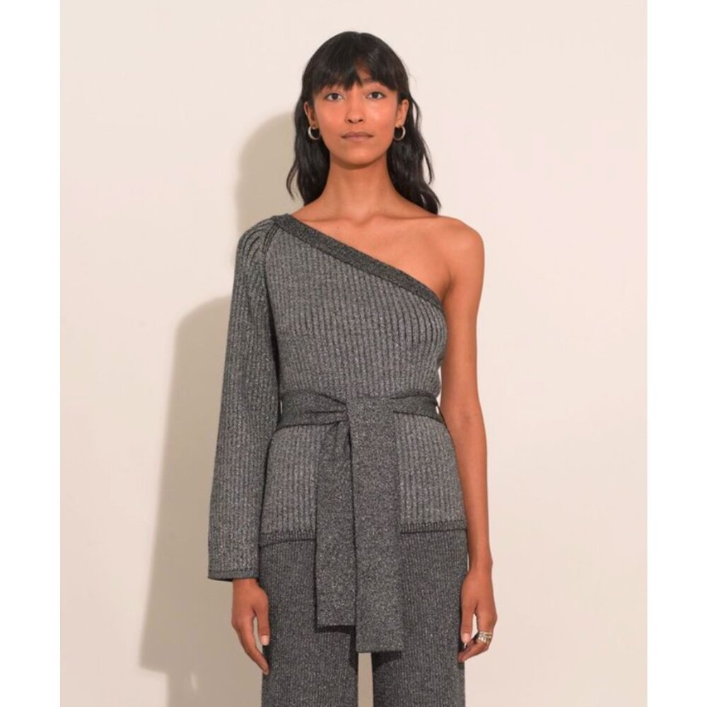 NWT Eleven Six Nova One-ShoulderSweater Graphite Grey
